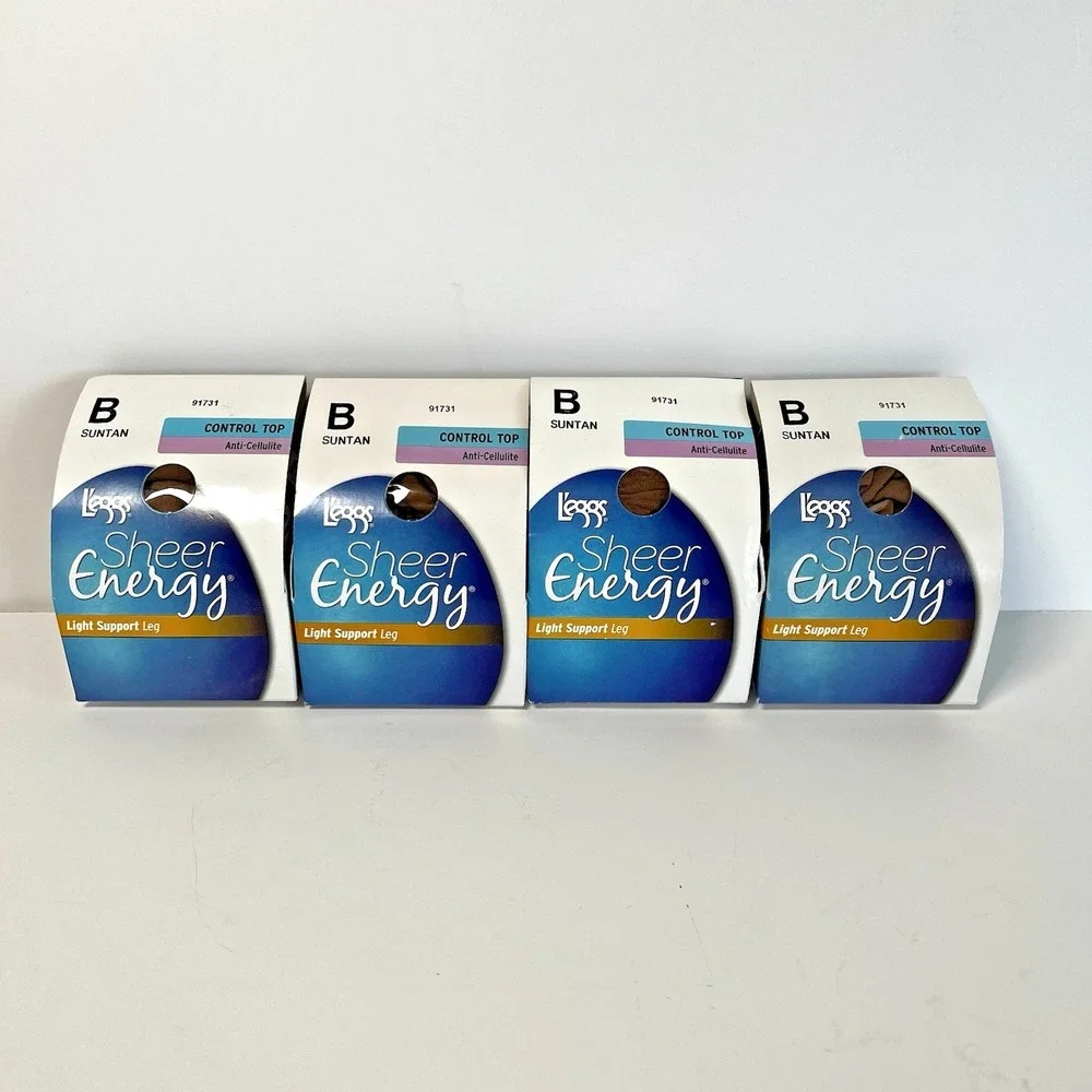 Lot of 4 Leggs Sheer Energy Control Top Anti-Cellulite Sheer Toe Suntan Size B